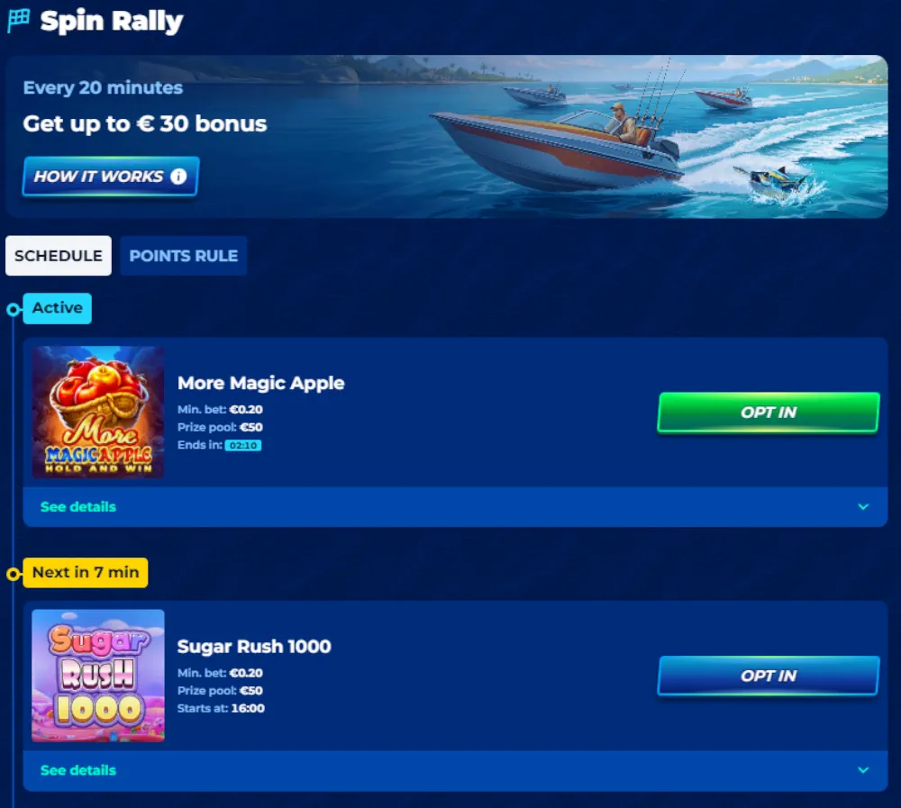 BassBet Spin Rally rangsor és a legutóbbi nagy nyeremény statisztikák.